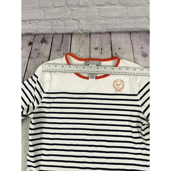 Sag Harbor Sport Striped Shirt Petite Medium 3/4 Sleeves Orange Trim Women's - Picture 7 of 11